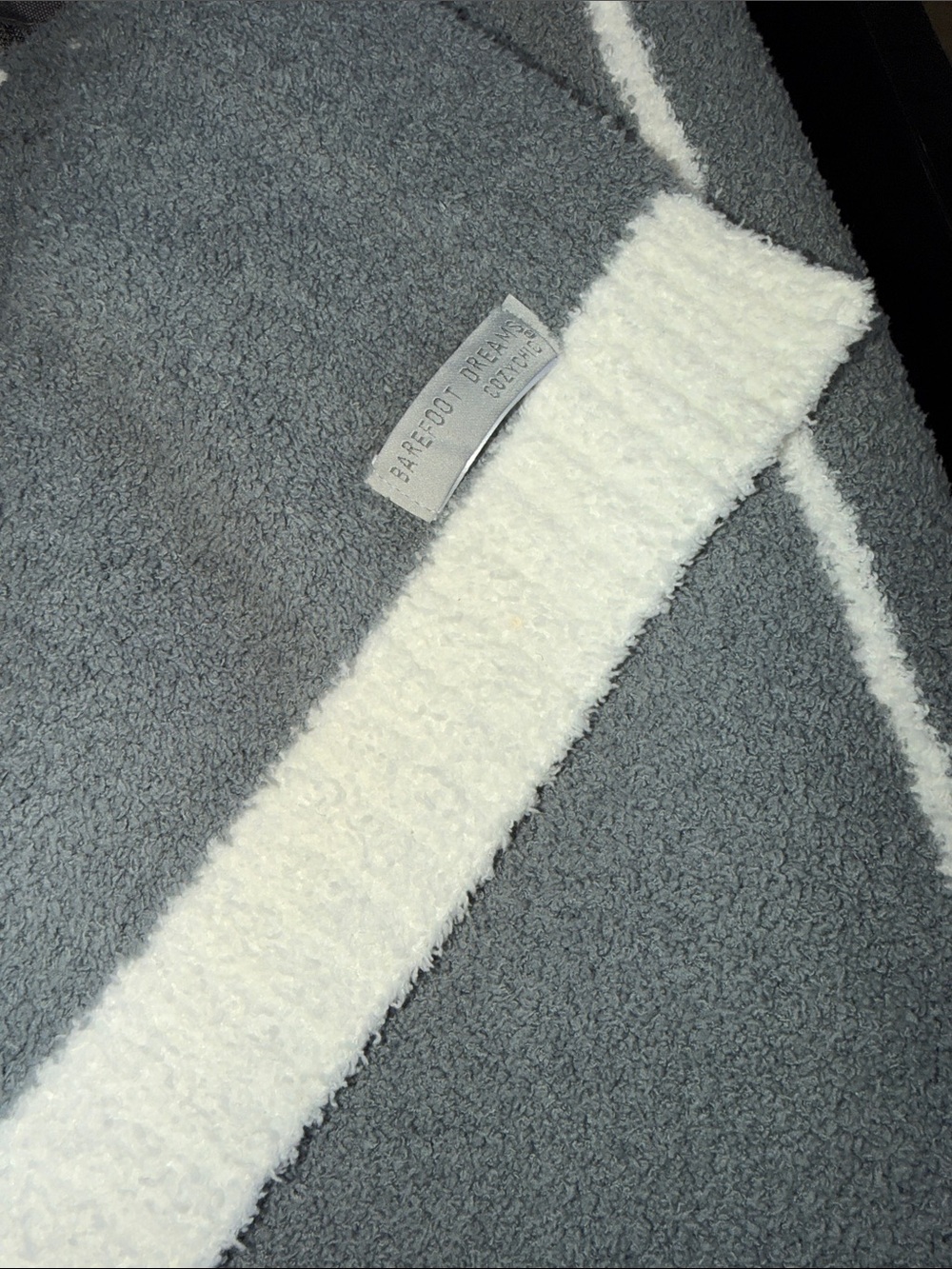 Nwot Barefoot Dreams Grey blanket with White Trim. WAM26